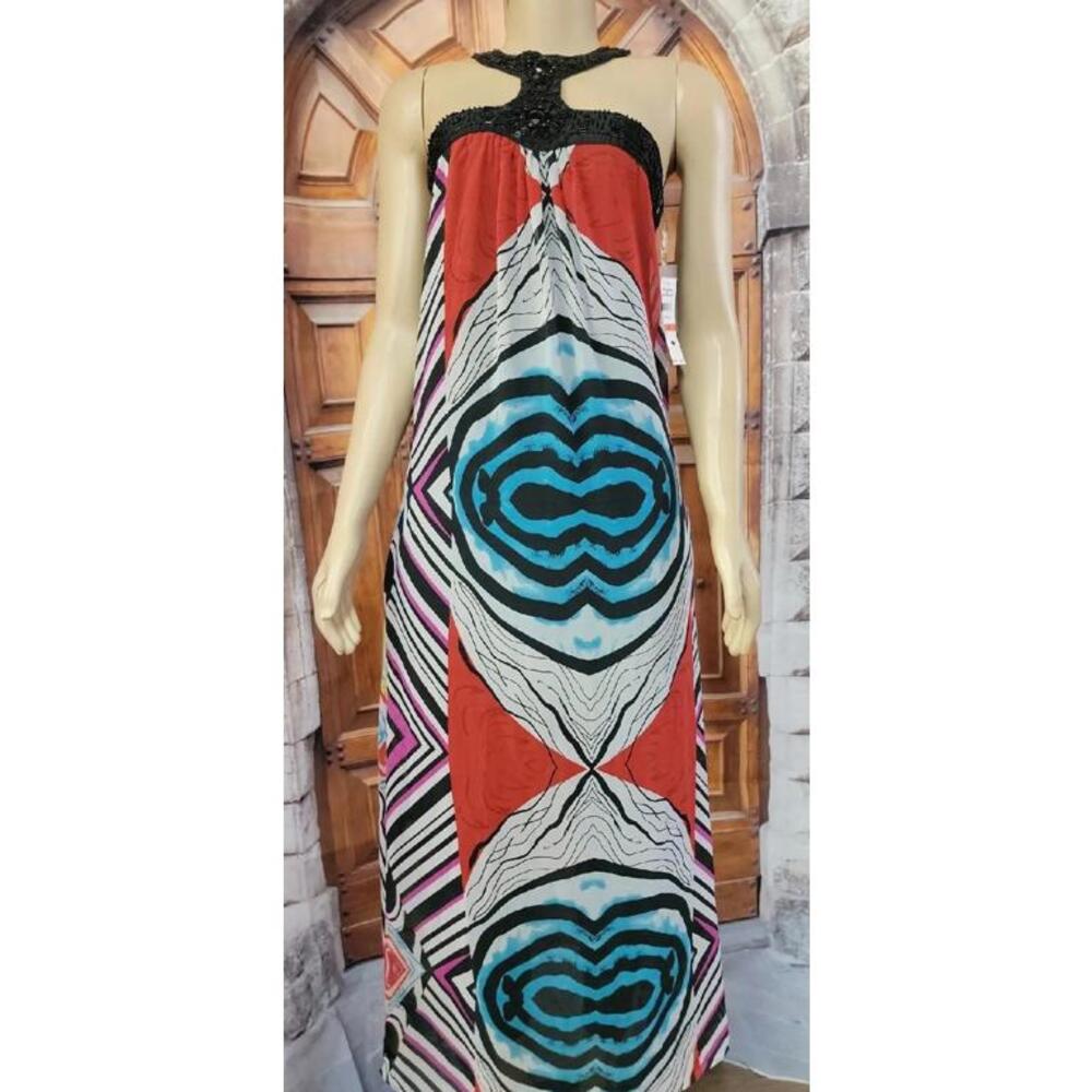 Ai Authentic Icon Swirl Rebel Girl Beaded T front neck Halter XS Dress NWT #B